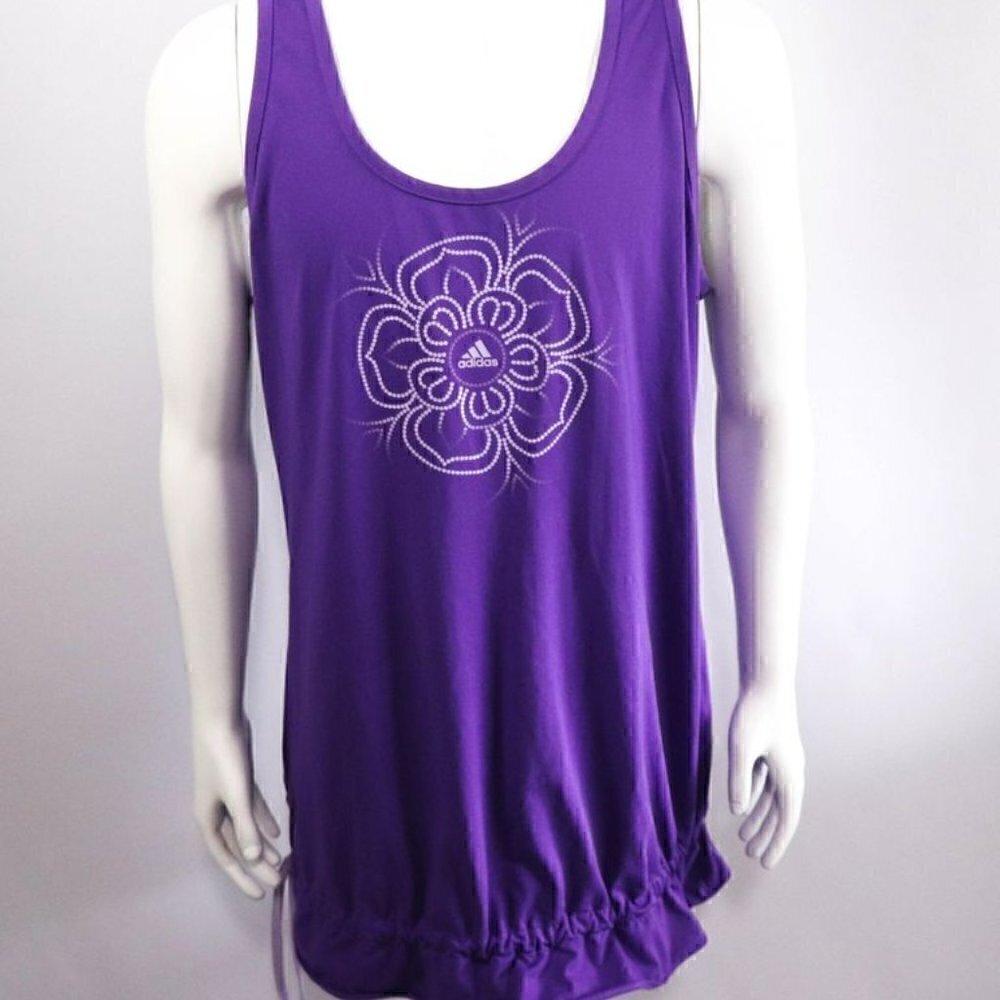 Adidas Climalite Tunic Tank XL Purple Cinch Waist Flower Athleisure Athletic